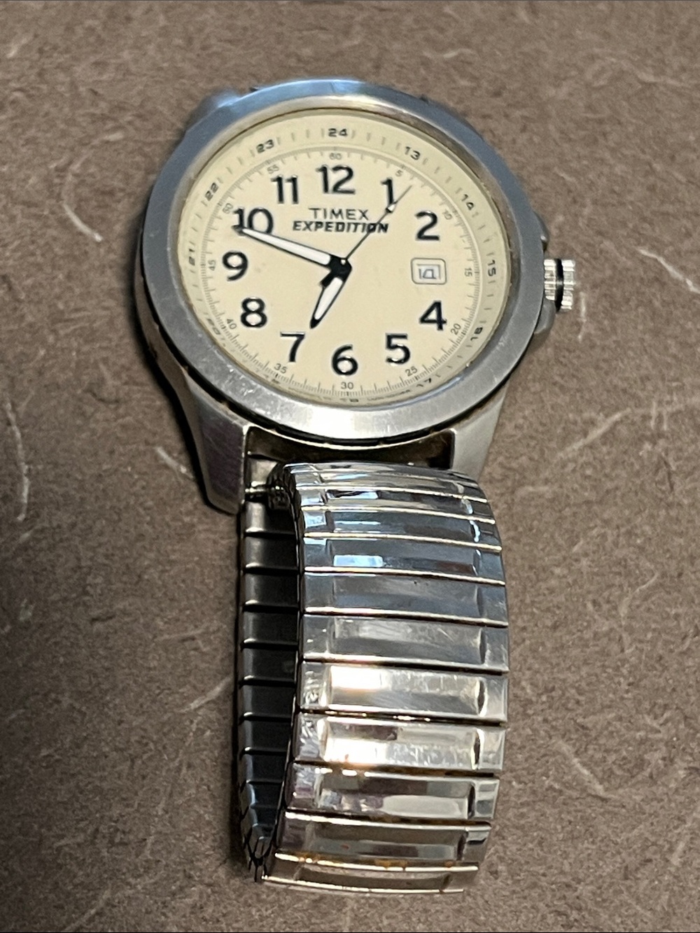 Timex Men’s Silver Watch with Cream Dial- For parts Needs repair